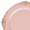 10 Pack | 10inch Blush Rose Gold Leaf Embossed Baroque Plastic Dinner Plates#whtbkgd