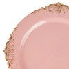 10 Pack | 10inch Dusty Rose Gold Leaf Embossed Baroque Plastic Dinner Plates#whtbkgd