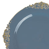 Dusty Blue Gold Leaf Embossed Baroque Plastic Dinner Plates, Disposable Vintage Round Dinner Plates#whtbkgd