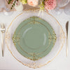 Dusty Sage Gold Leaf Embossed Baroque Plastic Dinner Plates, Disposable Vintage Round Dinner Plates