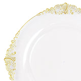 10 Pack | 10inch Clear Gold Leaf Embossed Baroque Plastic Dinner Plates#whtbkgd