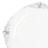 10 Pack | 10inch Clear Silver Leaf Embossed Baroque Plastic Dinner Plates#whtbkgd