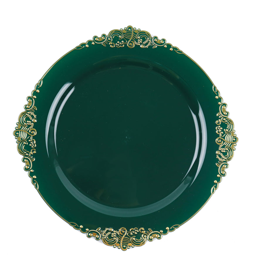 Leaf Embossed Baroque Plastic Dinner Plates, Disposable Vintage Round Dinner Plates