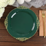 10 Pack | 10inch Leaf Embossed Baroque Plastic Dinner Plates, Disposable Vintage Round Dinner Plates