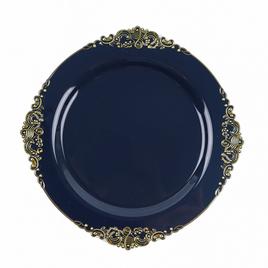 10inch Leaf Embossed Baroque Plastic Dinner Plates, Disposable Vintage Round Dinner Plates