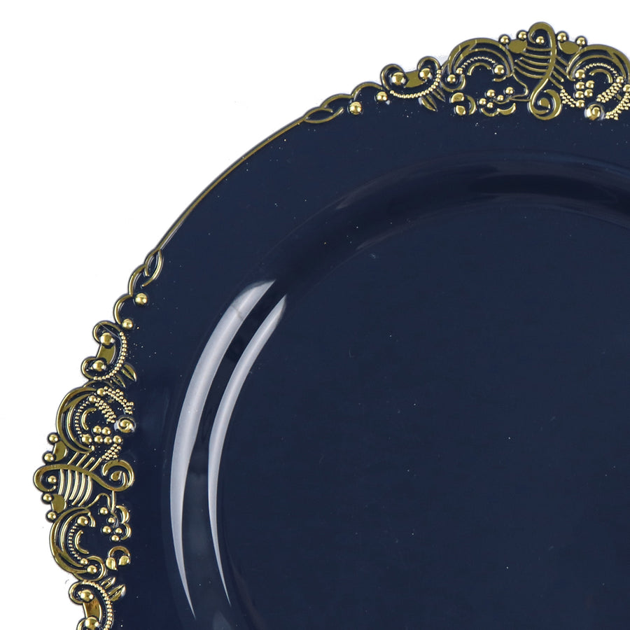 10inch Leaf Embossed Baroque Plastic Dinner Plates, Disposable Vintage Round Dinner Plates#whtbkgd