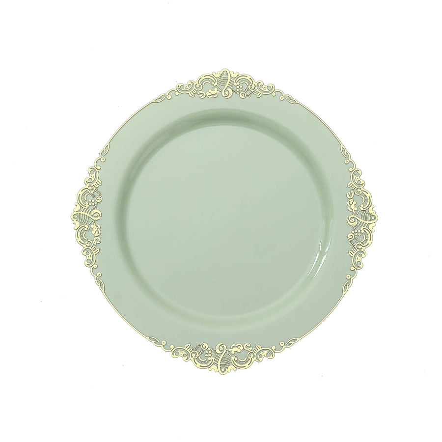 10 Pack | 10inch Round Plastic Dinner Plates in Vintage Sage Green
