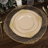 Taupe Gold Leaf Embossed Baroque Plastic Dinner Plates, Disposable Vintage Round Dinner Plates