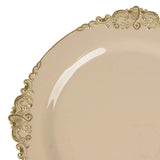 Taupe Gold Leaf Embossed Baroque Plastic Dinner Plates, Disposable Vintage Round Dinner Plates#whtbkgd