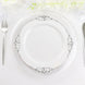 10 Pack | 10inch White Silver Leaf Embossed Baroque Plastic Dinner Plates