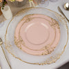 10 Pack | 8inch Blush Rose Gold Leaf Embossed Baroque Plastic Salad Dessert Plates