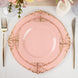 10 Pack 8inch Dusty Rose Plastic Salad Plates With Gold Leaf Embossed Baroque Rim, Round Disposable