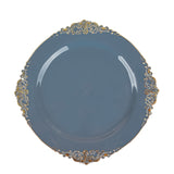 Dusty Blue Gold Leaf Embossed Baroque Plastic Salad Dessert Plates Disposable Round Appetizer