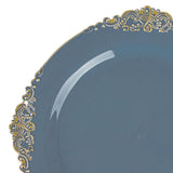 Dusty Blue Gold Leaf Embossed Baroque Plastic Salad Dessert Plates Disposable Round Appetizer#whtbkgd