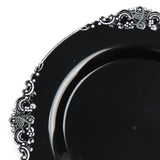 10 Pack | 8inch Black Silver Leaf Embossed Baroque Plastic Salad Dessert Plates#whtbkgd