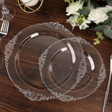10 Pack | 8inch Clear Silver Leaf Embossed Baroque Plastic Salad Dessert Plates