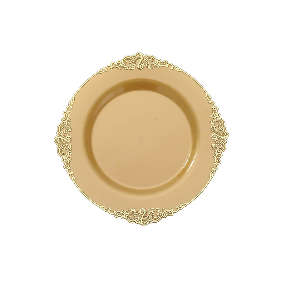 10 Pack | 8inch Gold Leaf Embossed Baroque Plastic Salad Dessert Plates