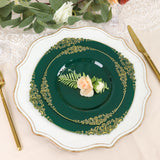 10 Pack 8inch Hunter Emerald Green Plastic Salad Plates With Gold Leaf Embossed Baroque Rim, Round