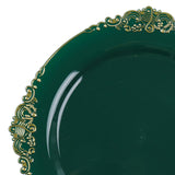 10 Pack 8inch Hunter Emerald Green Plastic Salad Plates With Gold Leaf Embossed Baroque Rim#whtbkgd