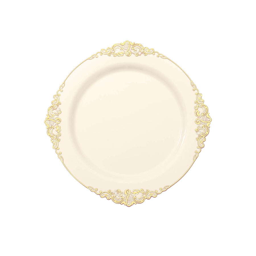 10 Pack | 8inch Round Plastic Dessert Salad Plates In Vintage Ivory
