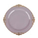 Lavender Lilac Gold Leaf Embossed Baroque Plastic Dessert Plates, Disposable Round Appetizer Plates