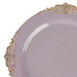 Lavender Lilac Gold Leaf Embossed Baroque Plastic Dessert Plates, Round Appetizer Plates#whtbkgd