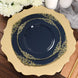 10 Pack 8inch Navy Blue Plastic Salad Plates With Gold Leaf Embossed Baroque Rim, Round Disposable