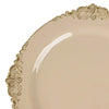 Taupe Gold Leaf Embossed Baroque Plastic Dessert Plates, Disposable Vintage Round Appetizer Plates#whtbkgd