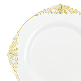 10 Pack | 8inch White Gold Leaf Embossed Baroque Plastic Salad Dessert Plates#whtbkgd