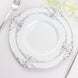10 Pack | 8inch White Silver Leaf Embossed Baroque Plastic Salad Dessert Plates