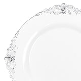 10 Pack | 8inch White Silver Leaf Embossed Baroque Plastic Salad Dessert Plates#whtbkgd