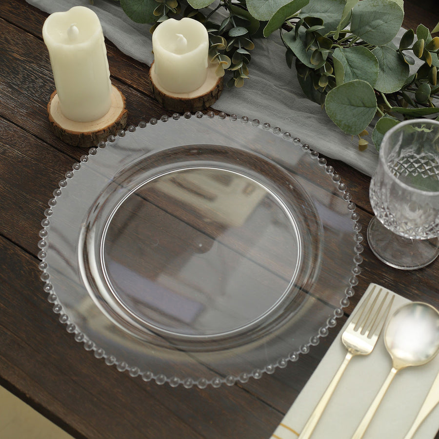 10 Pack | 10inch Clear Beaded Rim Disposable Dinner Plates