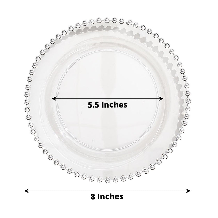 10 Pack | 8inch Clear / Silver Beaded Rim Disposable Salad Plates