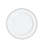 10 Pack | 8inch White / Silver Beaded Rim Disposable Salad Plates#whtbkgd