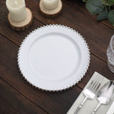 10 Pack | 8inch White / Silver Beaded Rim Disposable Salad Plates, Disposable Appetizer Dessert