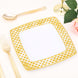10 Pack | Gold and White 7inch Square Plastic Dessert Salad Plates With Diamond Rim