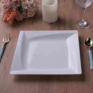 Create Stunning Tablescapes with White Square Geometric Ridge Trim Plastic Dinner Plates