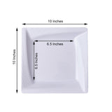 10 Pack | White 10inch Square Geometric Ridge Trim Plastic Dinner Plates, Disposable Dinnerware