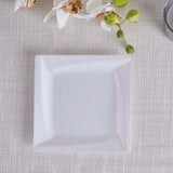 10 Pack | White 6inch Square Geometric Ridge Trim Plastic Salad Plates, Disposable Appetizer Plates