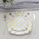 10 Pack | White/Gold 10inch Plastic Square Geometric Dinner Plates