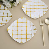 10 Pack | White/Gold 7inch Plastic Square Salad Dessert Plates
