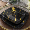 10 Pack | 6inch Black / Gold Marble Square Plastic Appetizer Snack Plates, Disposable Dessert Plates