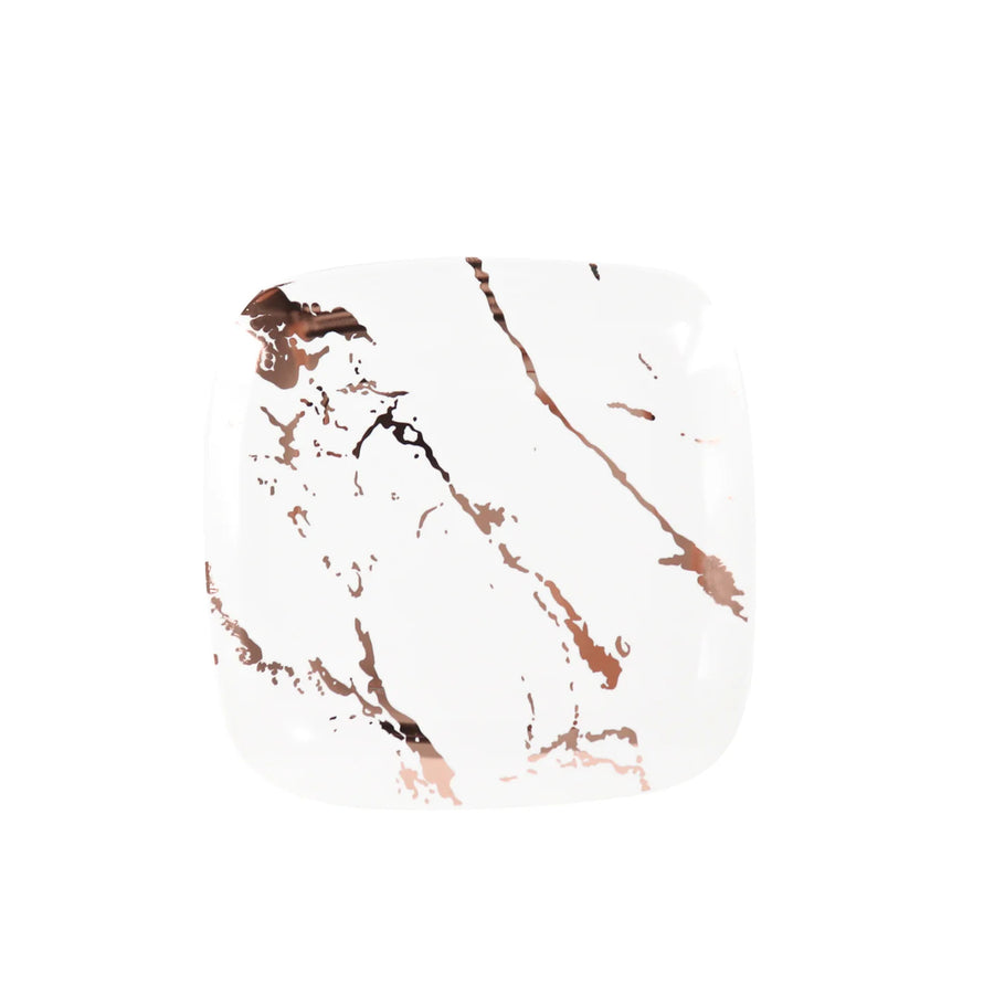 10 Pack | 6inch White / Rose Gold Marble Square Plastic Appetizer Plates, Disposable Plates#whtbkgd