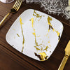 10 Pack | 8inch White / Gold Marble Square Plastic Salad Plates, Disposable Appetizer Party Plates