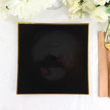 10 Pack | 10inch Black / Gold Concave Modern Square Plastic Dinner Plates, Disposable Party Plates
