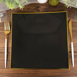 Convenient and Stylish: Black/Gold Concave Square Disposable Dinner Plates