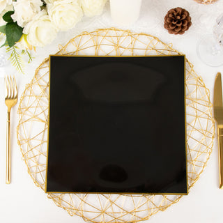Chic and Sophisticated: Black/Gold Concave Square Disposable Dinner Plates