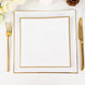 10 Pack | 8inch White / Gold Concave Modern Square Plastic Dessert Plates, Disposable Salad Plates