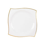 10 Pack | 10inch White / Gold Wavy Rim Modern Plastic Dinner Plates, Disposable Party Plates#whtbkgd