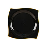 10 Pack | 8inch Black / Gold Wavy Rim Modern Plastic Dessert Plates, Disposable Salad Plates#whtbkgd